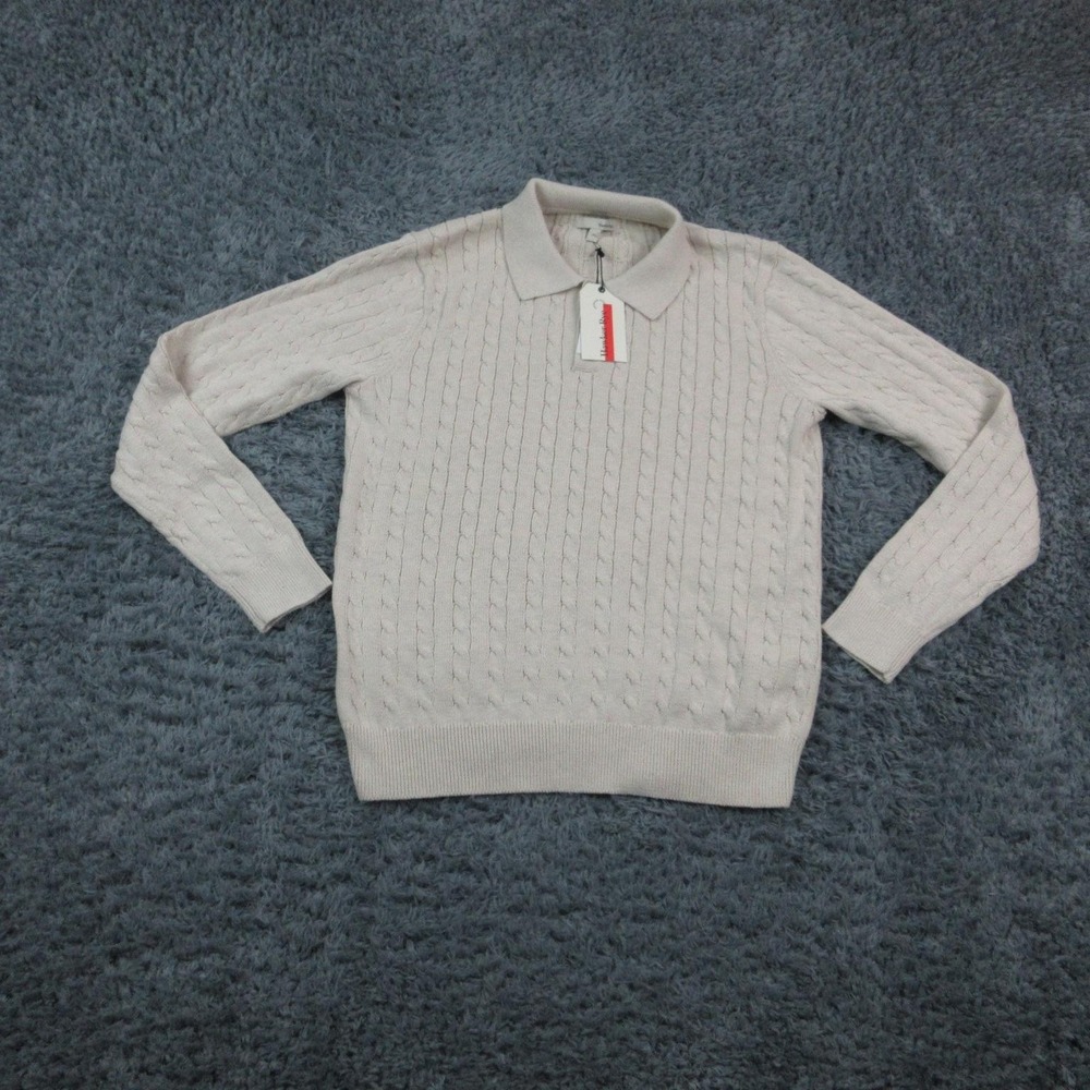 Hawker Rye Sweater Mens Large Beige Long Sleeve Cable Knit Collared Pullover NWT